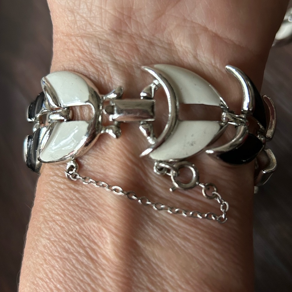 Coro vintage black & white silver choker necklace matching bracelet - Picture 11 of 16